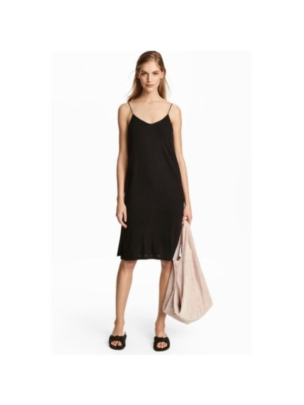 H&M Basic Navy Jersey Dress Spaghetti Straps V-Neck Viscose